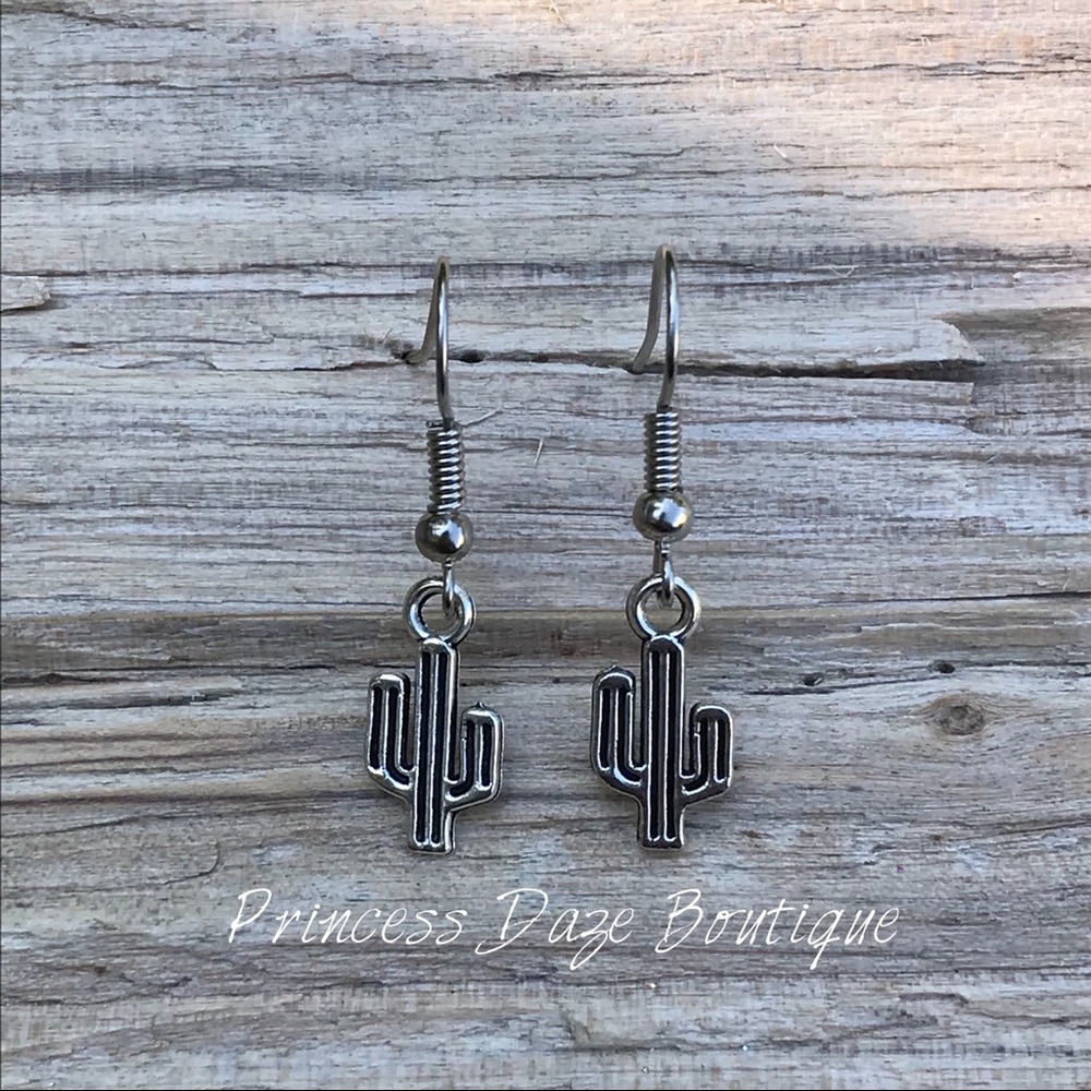 Silver Cactus Dangle Earrings‎